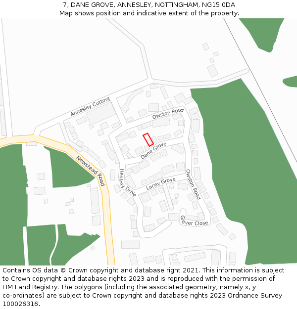 7, DANE GROVE, ANNESLEY, NOTTINGHAM, NG15 0DA: Location map and indicative extent of plot