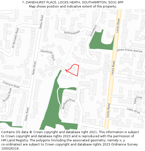 7, DANEHURST PLACE, LOCKS HEATH, SOUTHAMPTON, SO31 6PP: Location map and indicative extent of plot