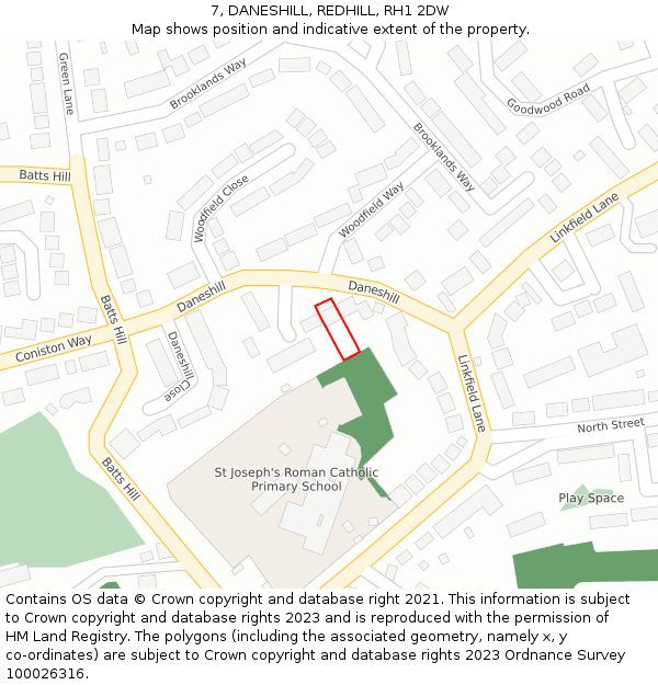 7, DANESHILL, REDHILL, RH1 2DW: Location map and indicative extent of plot