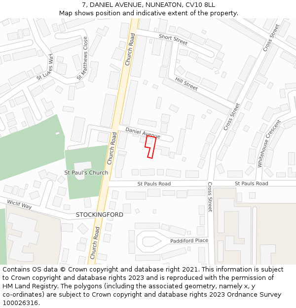 7, DANIEL AVENUE, NUNEATON, CV10 8LL: Location map and indicative extent of plot