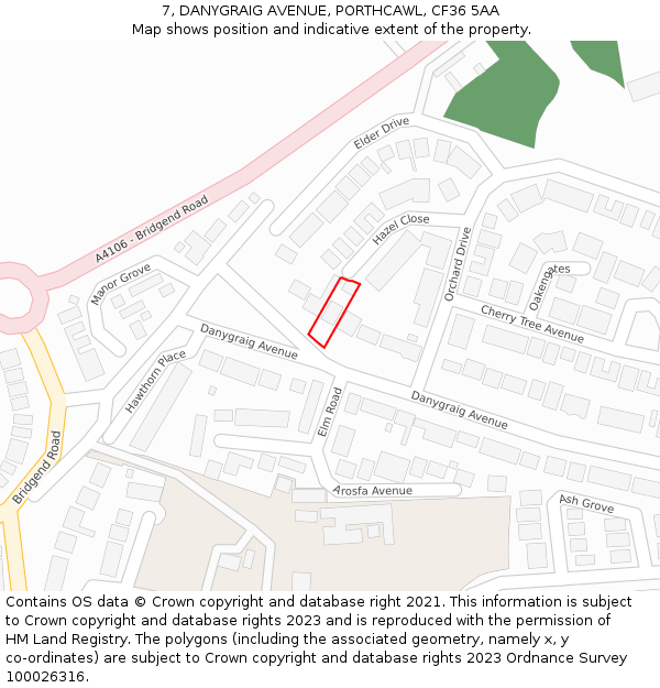 7, DANYGRAIG AVENUE, PORTHCAWL, CF36 5AA: Location map and indicative extent of plot