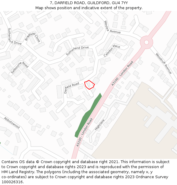 7, DARFIELD ROAD, GUILDFORD, GU4 7YY: Location map and indicative extent of plot