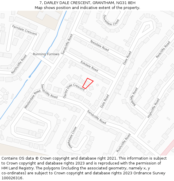 7, DARLEY DALE CRESCENT, GRANTHAM, NG31 8EH: Location map and indicative extent of plot