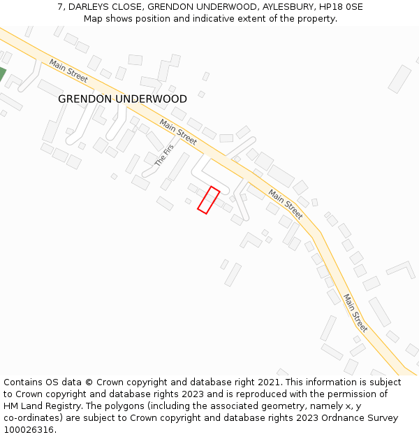 7, DARLEYS CLOSE, GRENDON UNDERWOOD, AYLESBURY, HP18 0SE: Location map and indicative extent of plot