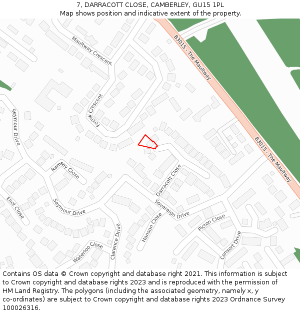 7, DARRACOTT CLOSE, CAMBERLEY, GU15 1PL: Location map and indicative extent of plot