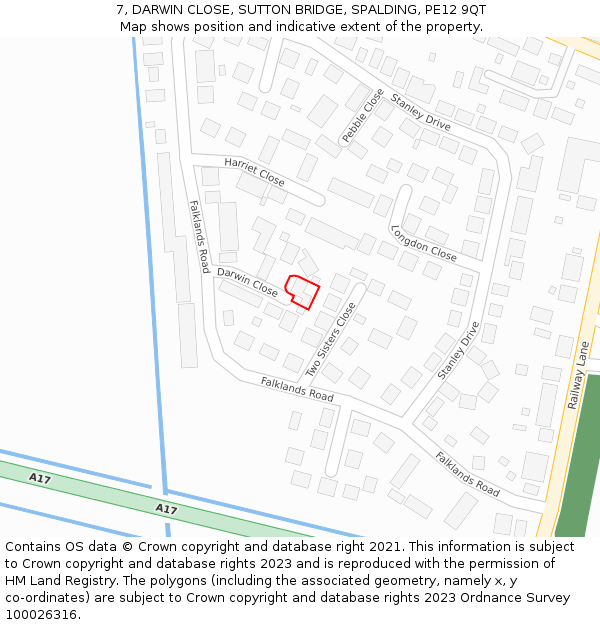 7, DARWIN CLOSE, SUTTON BRIDGE, SPALDING, PE12 9QT: Location map and indicative extent of plot