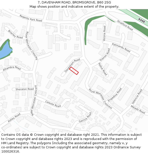 7, DAVENHAM ROAD, BROMSGROVE, B60 2SG: Location map and indicative extent of plot