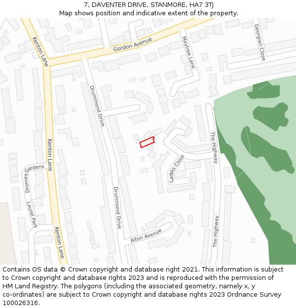 7, DAVENTER DRIVE, STANMORE, HA7 3TJ: Location map and indicative extent of plot