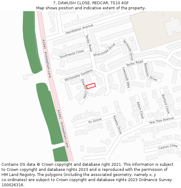 7, DAWLISH CLOSE, REDCAR, TS10 4GF: Location map and indicative extent of plot