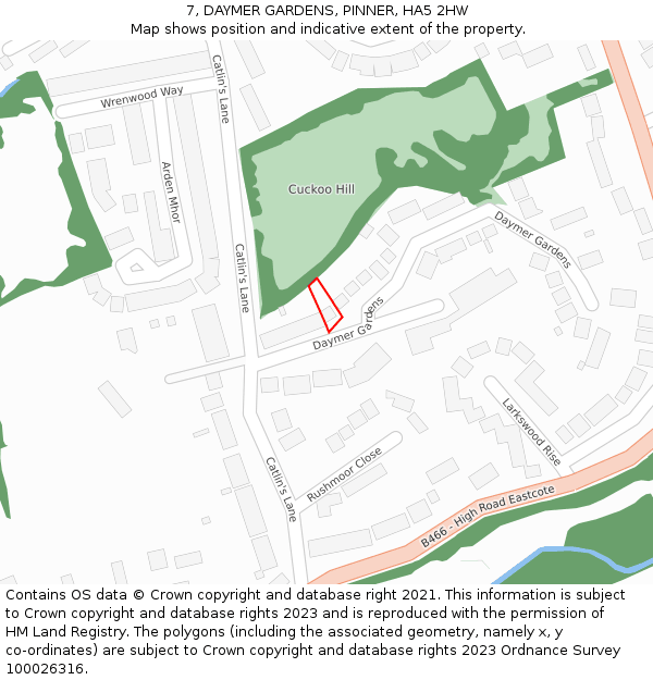 7, DAYMER GARDENS, PINNER, HA5 2HW: Location map and indicative extent of plot
