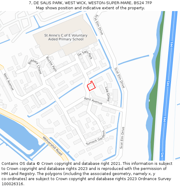 7, DE SALIS PARK, WEST WICK, WESTON-SUPER-MARE, BS24 7FP: Location map and indicative extent of plot