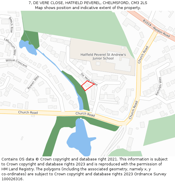 7, DE VERE CLOSE, HATFIELD PEVEREL, CHELMSFORD, CM3 2LS: Location map and indicative extent of plot