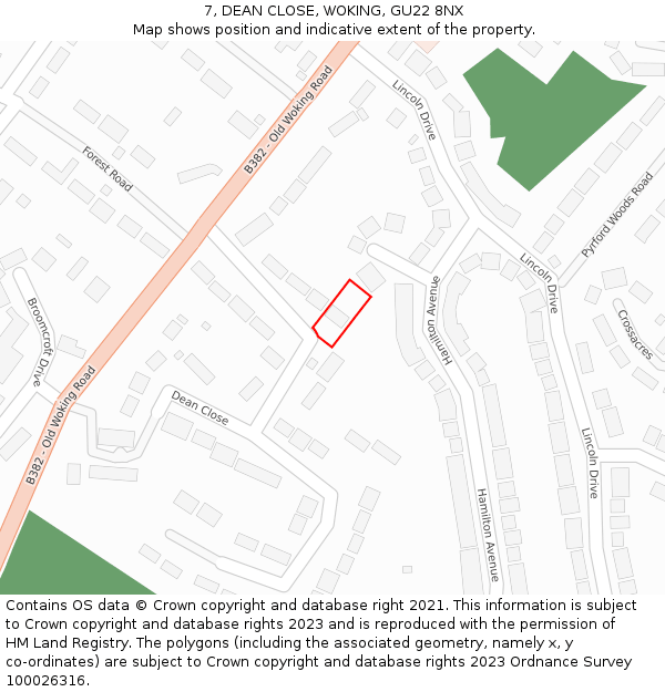 7, DEAN CLOSE, WOKING, GU22 8NX: Location map and indicative extent of plot