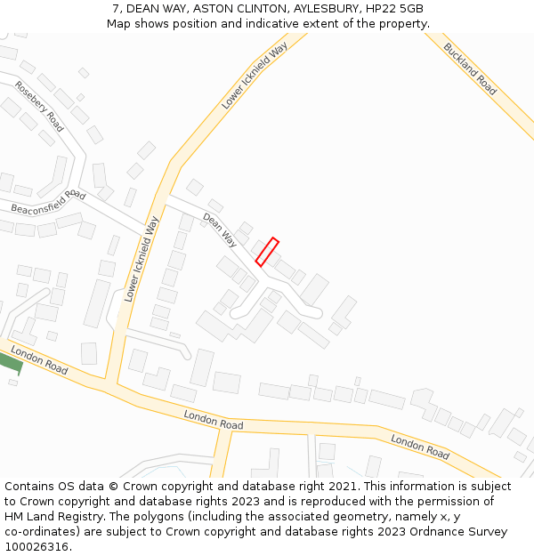 7, DEAN WAY, ASTON CLINTON, AYLESBURY, HP22 5GB: Location map and indicative extent of plot