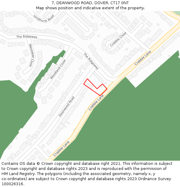 7, DEANWOOD ROAD, DOVER, CT17 0NT: Location map and indicative extent of plot