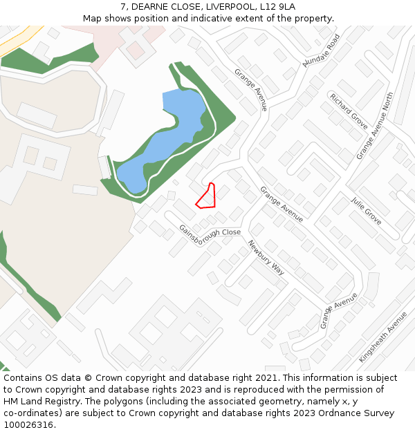 7, DEARNE CLOSE, LIVERPOOL, L12 9LA: Location map and indicative extent of plot