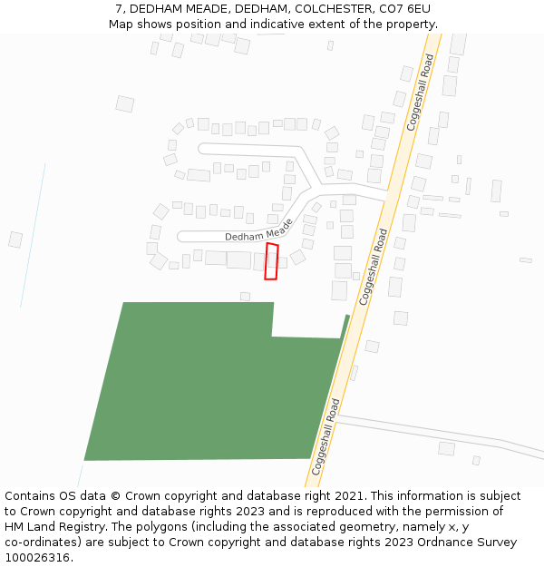 7, DEDHAM MEADE, DEDHAM, COLCHESTER, CO7 6EU: Location map and indicative extent of plot