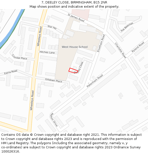 7, DEELEY CLOSE, BIRMINGHAM, B15 2NR: Location map and indicative extent of plot