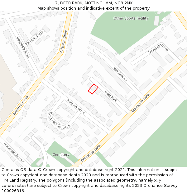 7, DEER PARK, NOTTINGHAM, NG8 2NX: Location map and indicative extent of plot