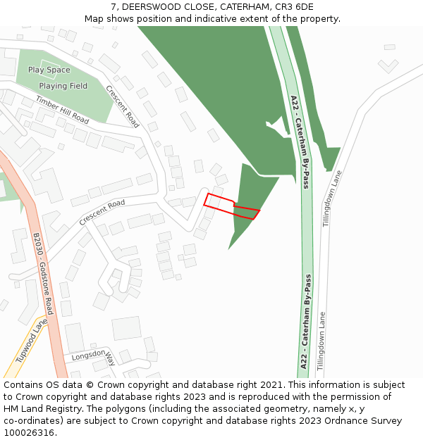 7, DEERSWOOD CLOSE, CATERHAM, CR3 6DE: Location map and indicative extent of plot