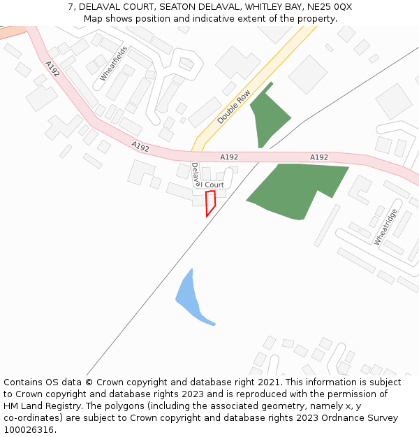 7, DELAVAL COURT, SEATON DELAVAL, WHITLEY BAY, NE25 0QX: Location map and indicative extent of plot