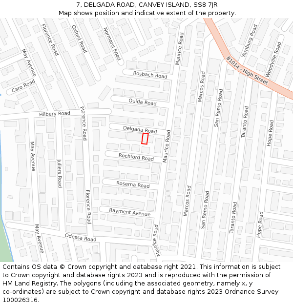 7, DELGADA ROAD, CANVEY ISLAND, SS8 7JR: Location map and indicative extent of plot