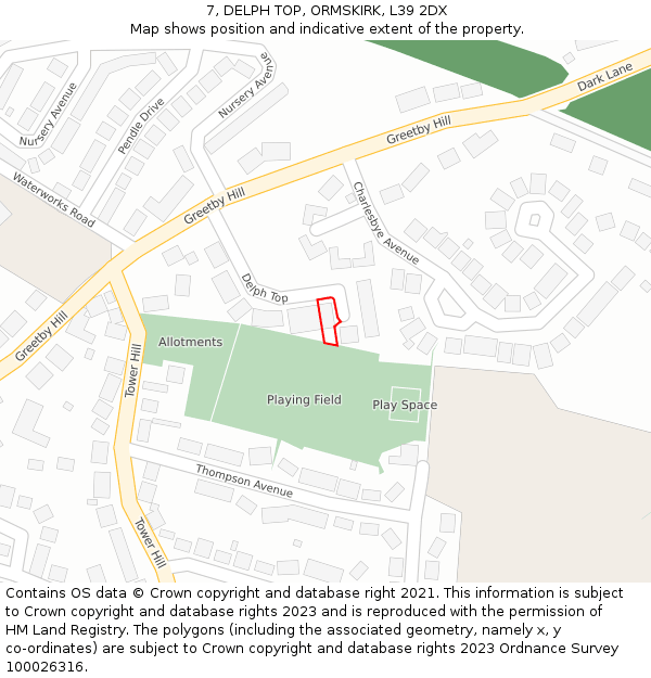 7, DELPH TOP, ORMSKIRK, L39 2DX: Location map and indicative extent of plot