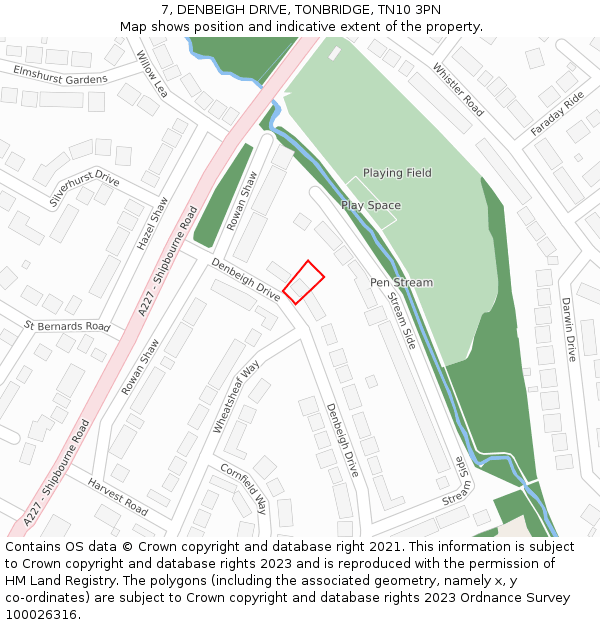 7, DENBEIGH DRIVE, TONBRIDGE, TN10 3PN: Location map and indicative extent of plot