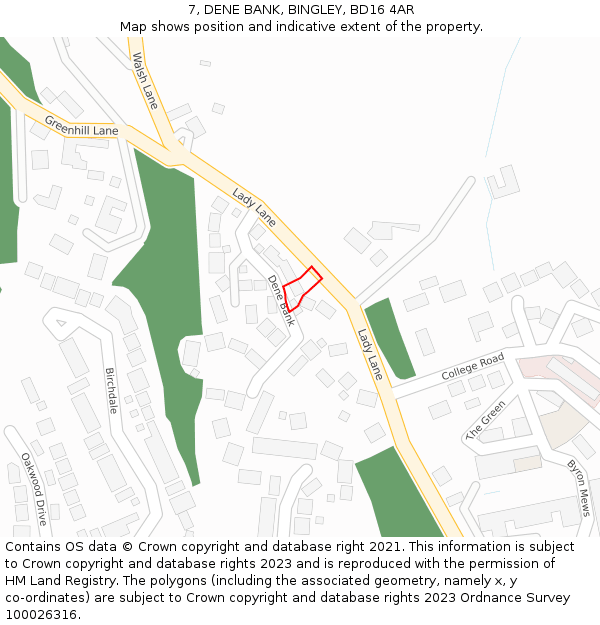 7, DENE BANK, BINGLEY, BD16 4AR: Location map and indicative extent of plot