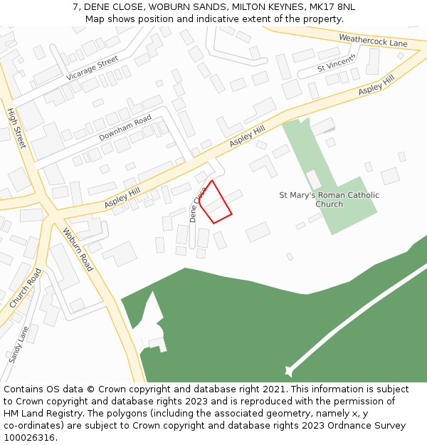 7, DENE CLOSE, WOBURN SANDS, MILTON KEYNES, MK17 8NL: Location map and indicative extent of plot