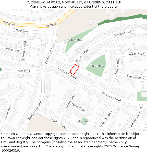 7, DENE HOLM ROAD, NORTHFLEET, GRAVESEND, DA11 8LF: Location map and indicative extent of plot