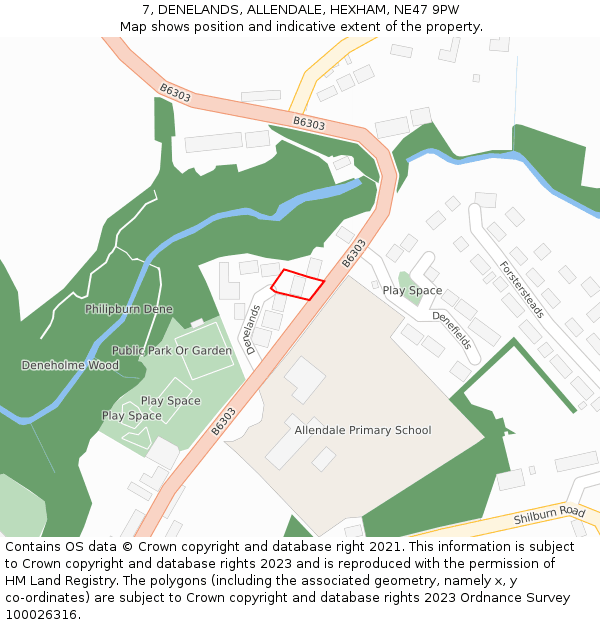 7, DENELANDS, ALLENDALE, HEXHAM, NE47 9PW: Location map and indicative extent of plot