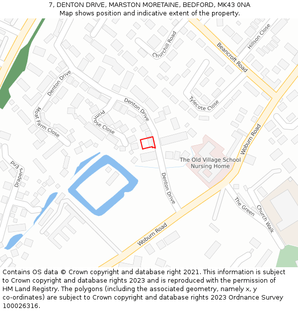 7, DENTON DRIVE, MARSTON MORETAINE, BEDFORD, MK43 0NA: Location map and indicative extent of plot