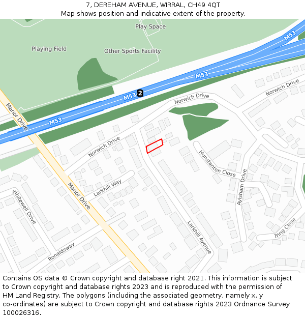 7, DEREHAM AVENUE, WIRRAL, CH49 4QT: Location map and indicative extent of plot