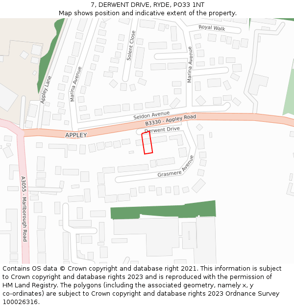 7, DERWENT DRIVE, RYDE, PO33 1NT: Location map and indicative extent of plot