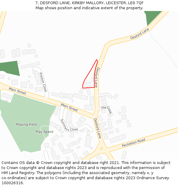 7, DESFORD LANE, KIRKBY MALLORY, LEICESTER, LE9 7QF: Location map and indicative extent of plot