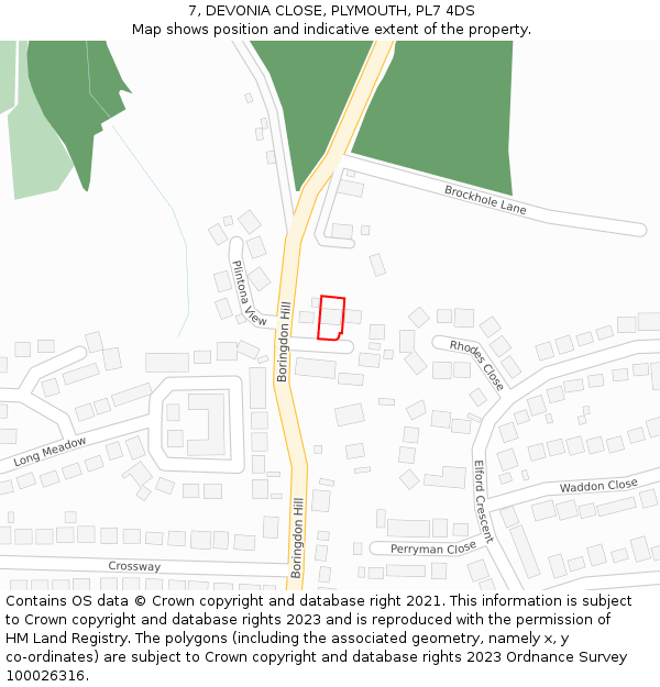 7, DEVONIA CLOSE, PLYMOUTH, PL7 4DS: Location map and indicative extent of plot