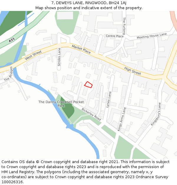 7, DEWEYS LANE, RINGWOOD, BH24 1AJ: Location map and indicative extent of plot