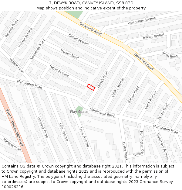 7, DEWYK ROAD, CANVEY ISLAND, SS8 8BD: Location map and indicative extent of plot