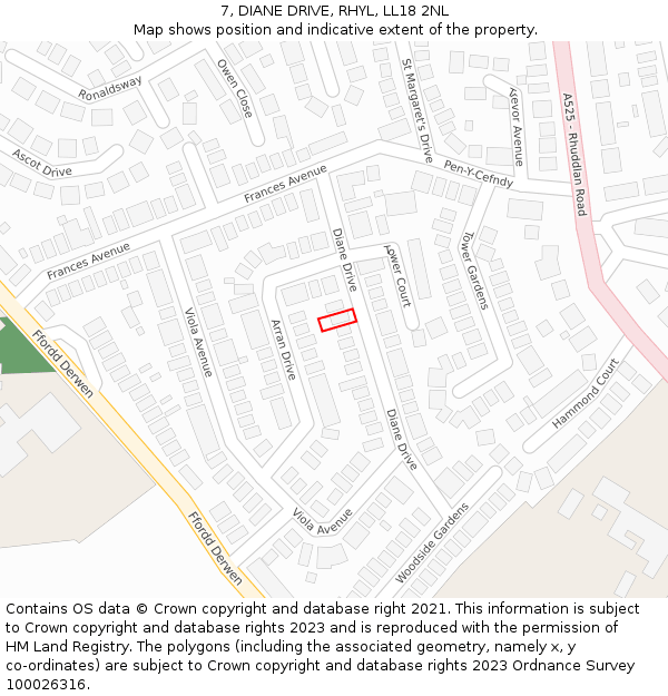 7, DIANE DRIVE, RHYL, LL18 2NL: Location map and indicative extent of plot