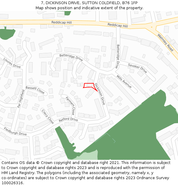 7, DICKINSON DRIVE, SUTTON COLDFIELD, B76 1FP: Location map and indicative extent of plot