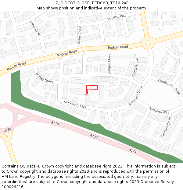 7, DIDCOT CLOSE, REDCAR, TS10 2XF: Location map and indicative extent of plot