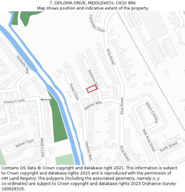 7, DIPLOMA DRIVE, MIDDLEWICH, CW10 9RA: Location map and indicative extent of plot