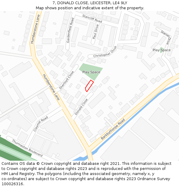 7, DONALD CLOSE, LEICESTER, LE4 9LY: Location map and indicative extent of plot