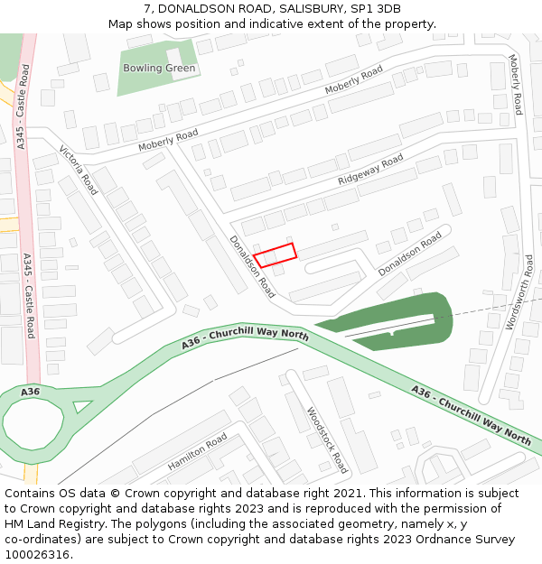 7, DONALDSON ROAD, SALISBURY, SP1 3DB: Location map and indicative extent of plot