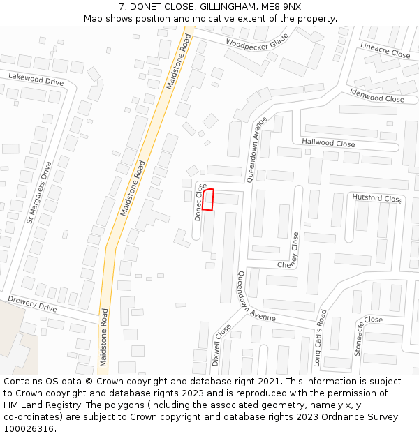 7, DONET CLOSE, GILLINGHAM, ME8 9NX: Location map and indicative extent of plot