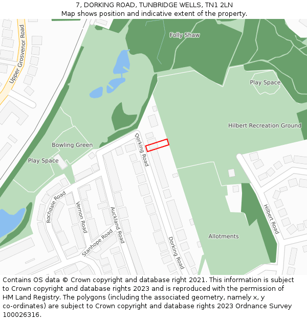 7, DORKING ROAD, TUNBRIDGE WELLS, TN1 2LN: Location map and indicative extent of plot