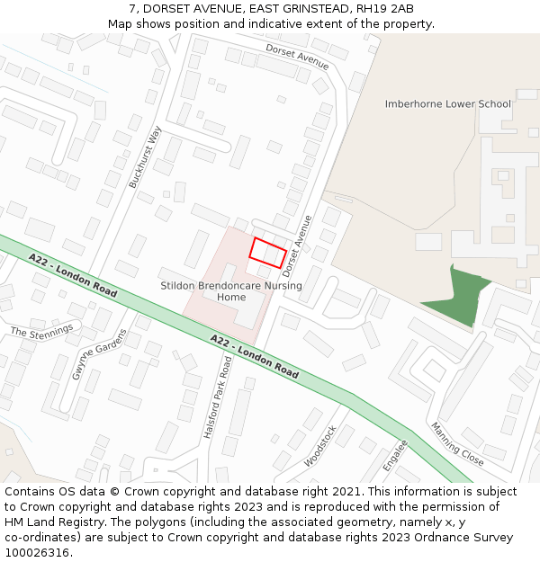 7, DORSET AVENUE, EAST GRINSTEAD, RH19 2AB: Location map and indicative extent of plot