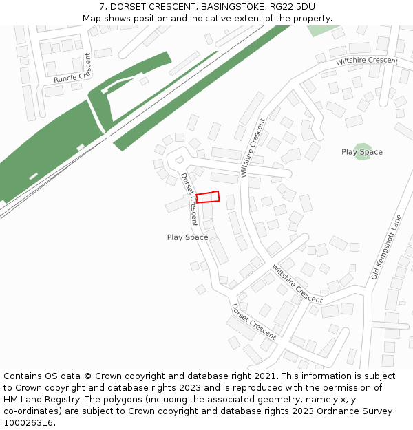 7, DORSET CRESCENT, BASINGSTOKE, RG22 5DU: Location map and indicative extent of plot