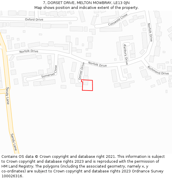 7, DORSET DRIVE, MELTON MOWBRAY, LE13 0JN: Location map and indicative extent of plot